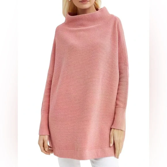 Free People Ottoman Slouchy Tunic Sweater Pink Sun Sand Medium - Picture 2 of 13